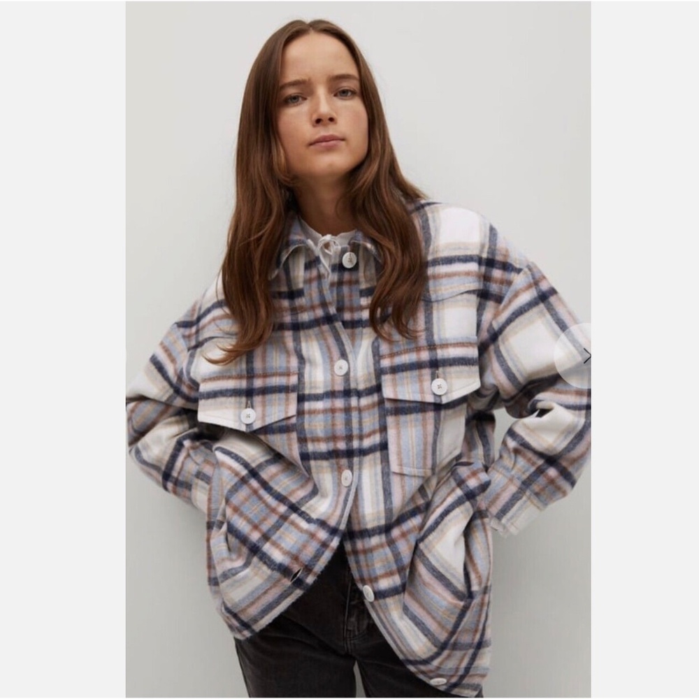 Mango MNG Oversized Plaid Overshirt Jacket Sz XS/S